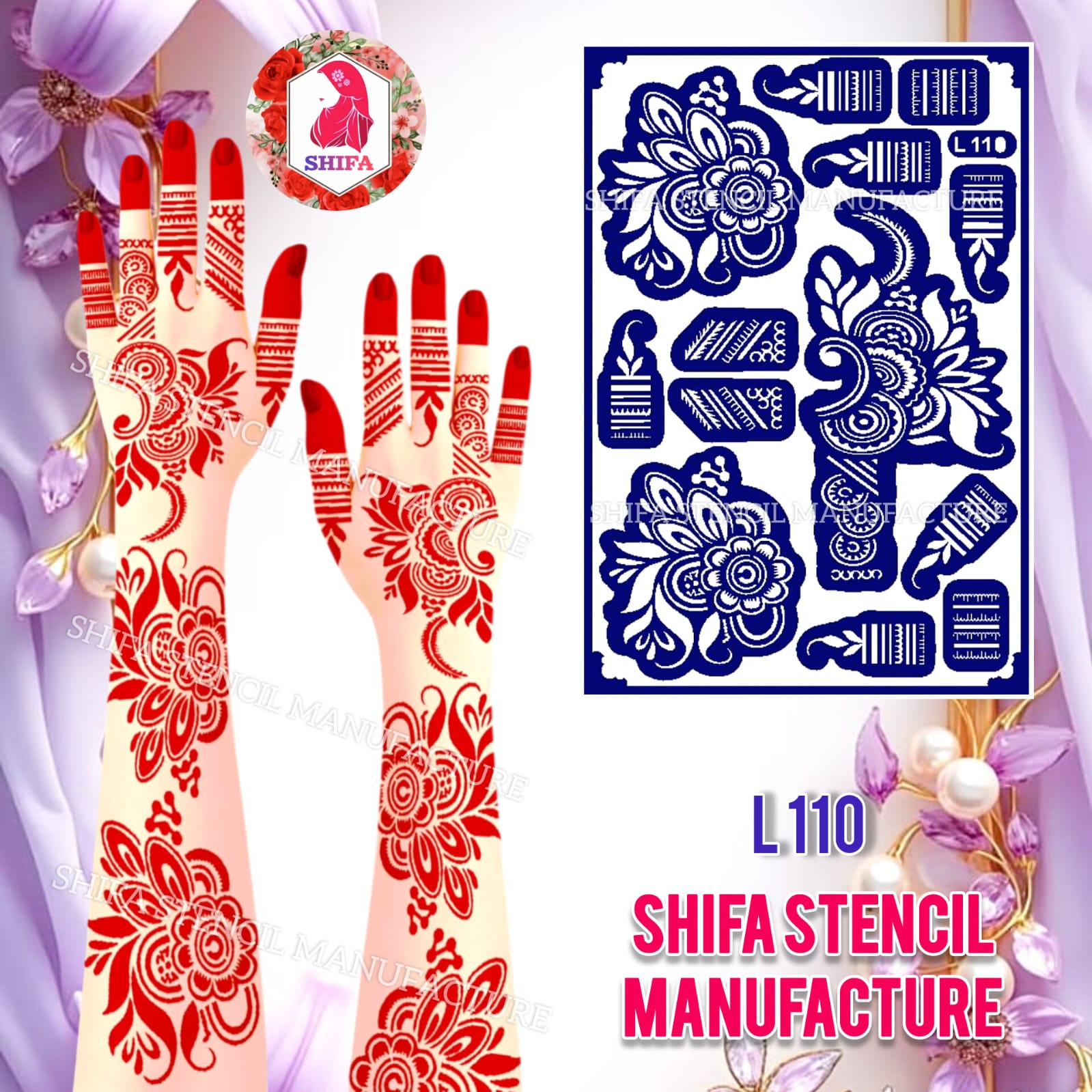 L110 Floral Leaf Themed Arabic Design Sticker Overview Henna Stencil - Shifa Stencil